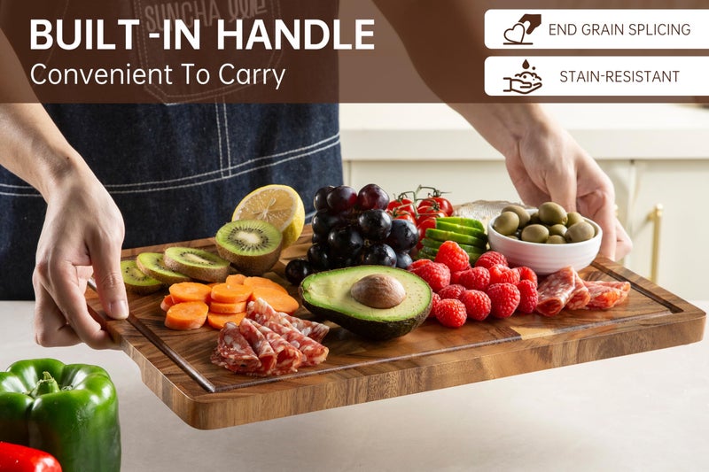 THETCHRY Walnut Wood Cutting Board for Kitchen, End Grain Chopping Board with Juice Groove, Heavy Duty Checkered Board for Cheese and Vegetables, Non-slip Feet 16.5" x 11.6" x 0.8" - Image 3