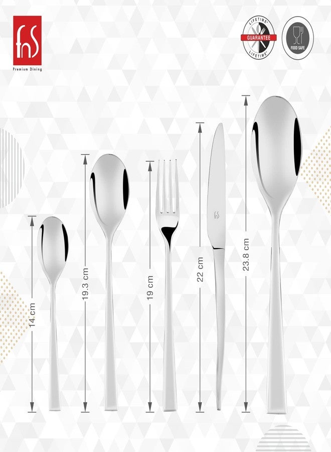 FnS - Stainless Steel, Slim Line Style - Cutlery Set, 26 Pieces, Silver Color with Leatherette Box – Includes Dinner Spoons, Forks, Teaspoons, Knives and Serving Spoons for Table Kitchen Use - Image 4