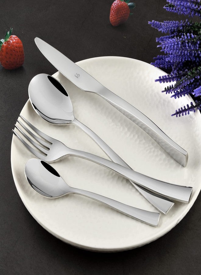 FnS - Stainless Steel, Slim Line Style - Cutlery Set, 26 Pieces, Silver Color with Leatherette Box – Includes Dinner Spoons, Forks, Teaspoons, Knives and Serving Spoons for Table Kitchen Use - Image 5