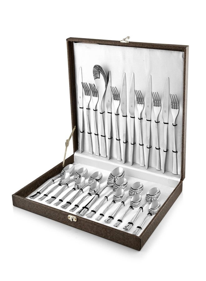 FnS - Stainless Steel, Slim Line Style - Cutlery Set, 26 Pieces, Silver Color with Leatherette Box – Includes Dinner Spoons, Forks, Teaspoons, Knives and Serving Spoons for Table Kitchen Use - Image 1