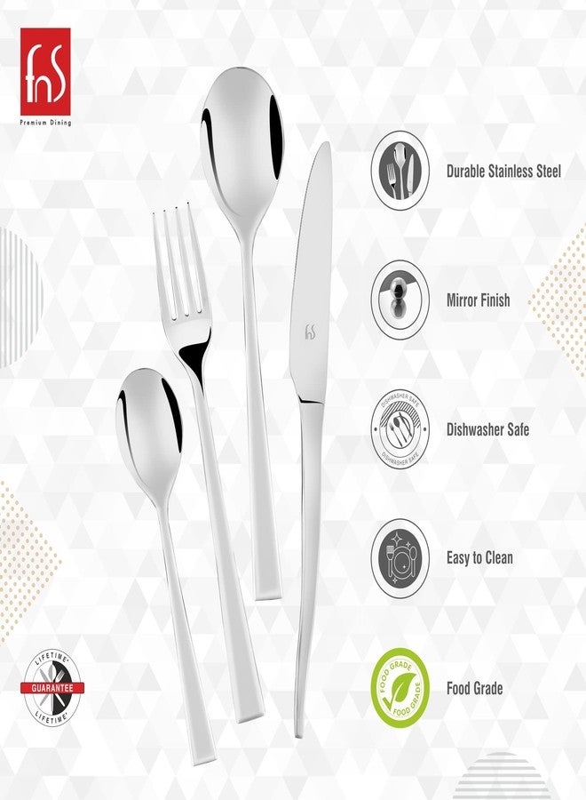 FnS - Stainless Steel, Slim Line Style - Cutlery Set, 26 Pieces, Silver Color with Leatherette Box – Includes Dinner Spoons, Forks, Teaspoons, Knives and Serving Spoons for Table Kitchen Use - Image 2