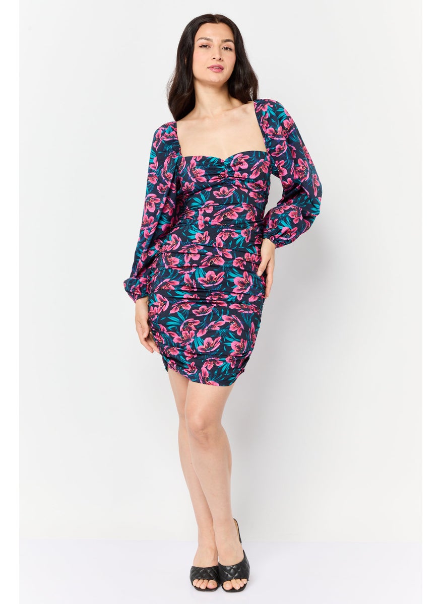 trendyol Women Floral Print Mini Dress, Multicolor  - Image 2