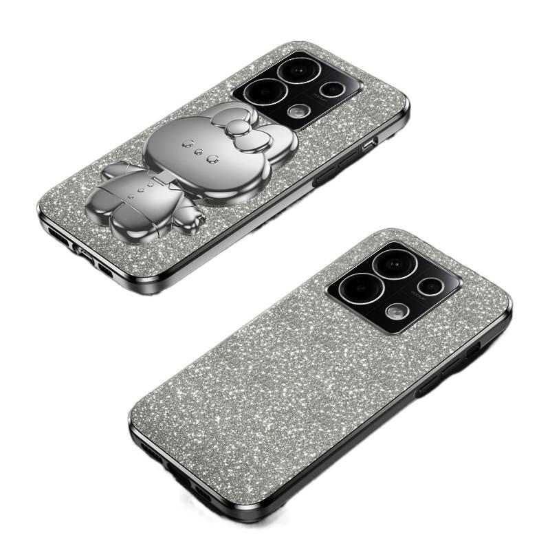 MS غطاء واقي لـ Redmi Note 12 مع حامل بطاقات وحامل قابل للطي مع بريق متدرج مع مرآة مكياج باللون بنفسجي بوظيفة حامل باللون الأحمر باللون البنفسجي - Image 3