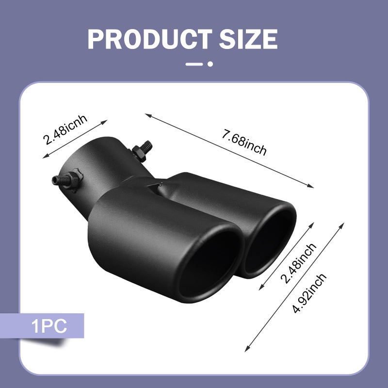 Arwrilt Dual Exhaust Tip, Stainless Steel Bending Muffler Exhaust with Bolt, 2.5" Inlet Dual Tail Pipe Muffler Tip, Automotive Modification Accessory, Universal Tail for Cars (Matte Black) - Image 2