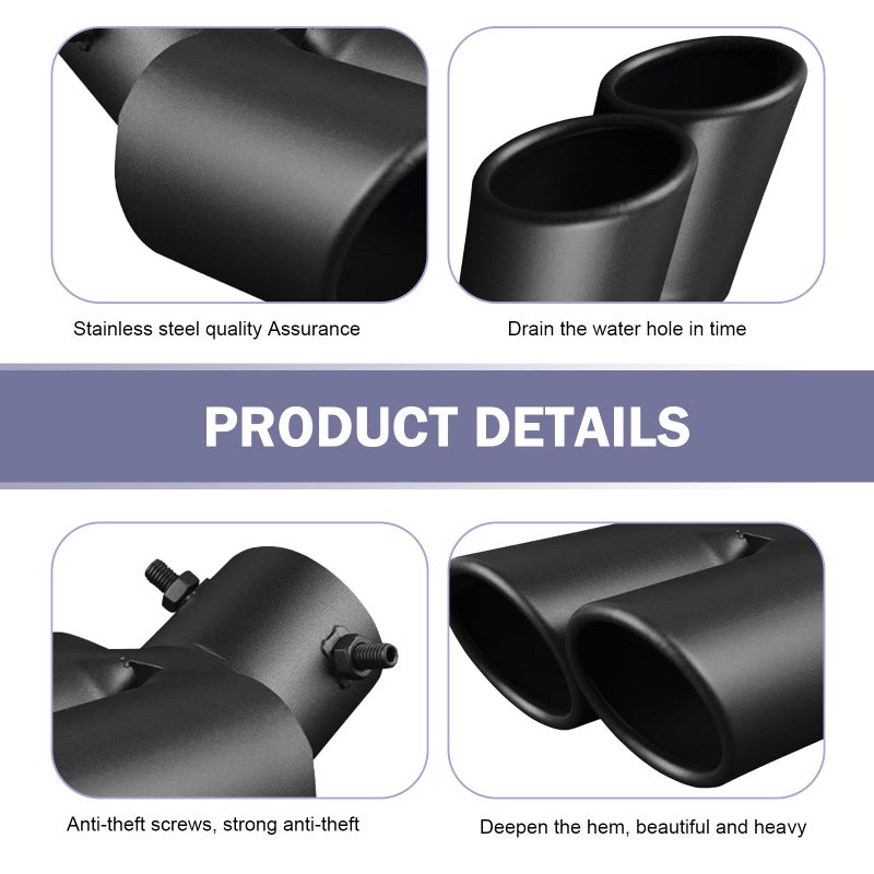 Arwrilt Dual Exhaust Tip, Stainless Steel Bending Muffler Exhaust with Bolt, 2.5" Inlet Dual Tail Pipe Muffler Tip, Automotive Modification Accessory, Universal Tail for Cars (Matte Black) - Image 3