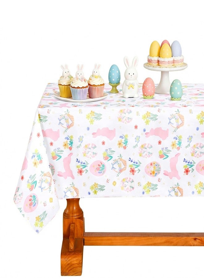 SoarDream Easter Tablecloth-Spring Tablecloths Rectangular 57x84 Inch, Easter Bunny Flower Tablecloth Rectangle Waterproof Table Cover for Holiday Dinner Picnic Home Party Decor - Image 1