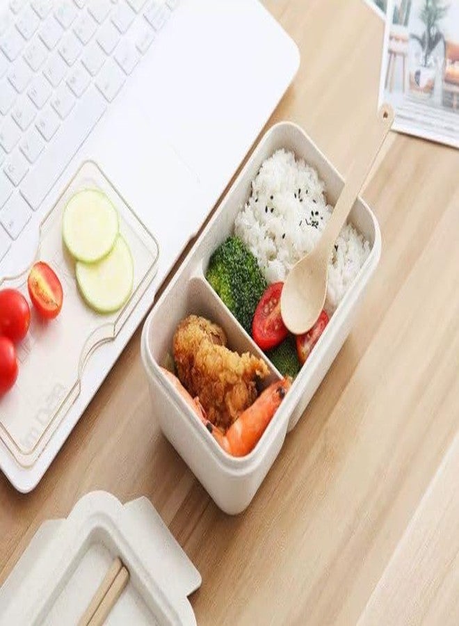 SADMAX Wheat Lunch Box with Spoon & Fork, Leak Proof Airtight Lid, BPA-Free Food Storage Container, Freezer Safe Eco-Friendly Tiffin Box for Office, School, Travel (White) - Image 1