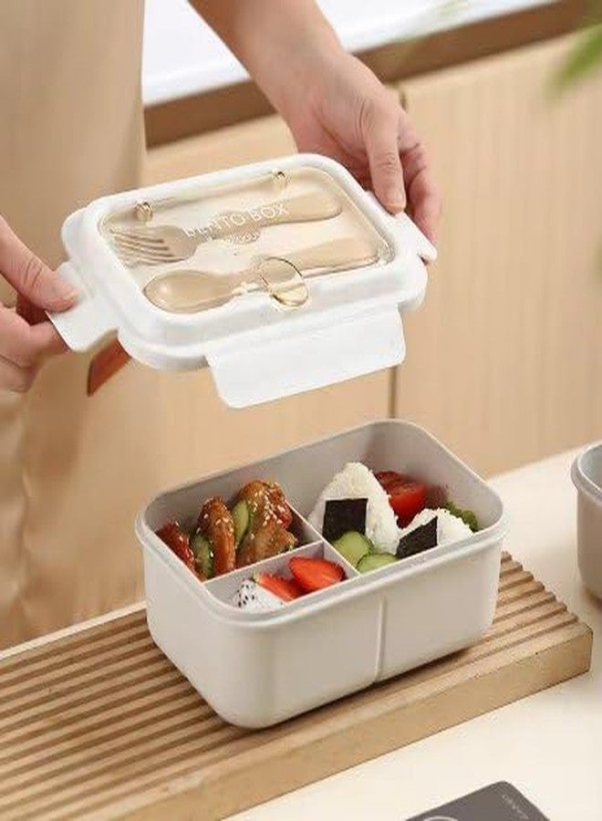 SADMAX Wheat Lunch Box with Spoon & Fork, Leak Proof Airtight Lid, BPA-Free Food Storage Container, Freezer Safe Eco-Friendly Tiffin Box for Office, School, Travel (White) - Image 2