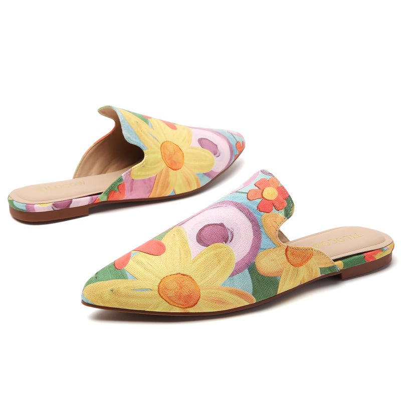 Tilocow Mules for Women Flats Pointed Toe Slip On Backless Loafers Flat Mule Business Casual Shoes Slides - Image 4