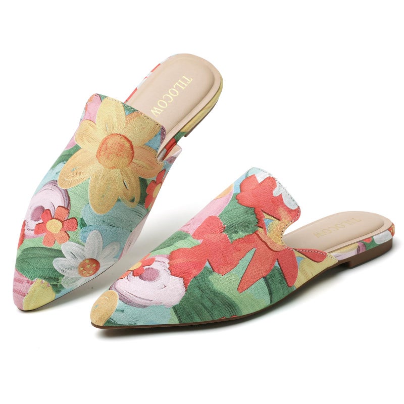Tilocow Mules for Women Flats Pointed Toe Slip On Backless Loafers Flat Mule Business Casual Shoes Slides - Image 1