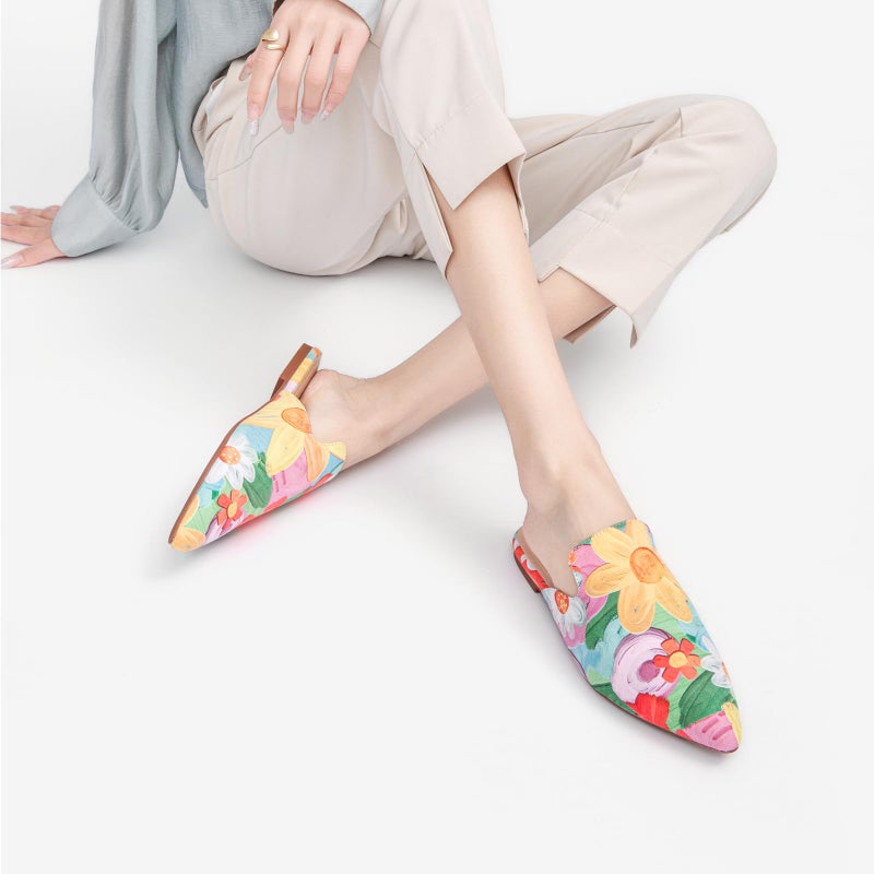 Tilocow Mules for Women Flats Pointed Toe Slip On Backless Loafers Flat Mule Business Casual Shoes Slides - Image 2