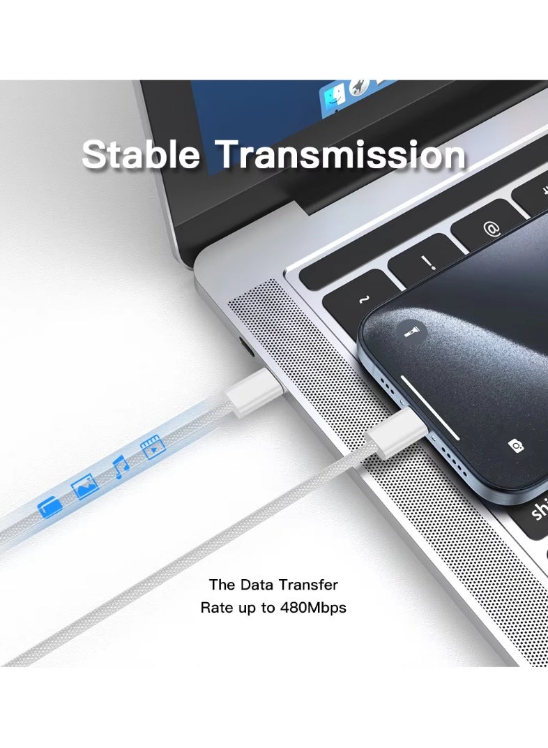 كابل USB Type C مضفر من النايلون بطول 1.5 متر (4.92 قدم) مع شحن سريع من Lightning وPD بقوة 60 وات لهاتف iPhone 14/14 Pro/14 Plus/14 Pro Max، وiPad Pro، وiPhone 8-13 من جميع السلاسل، باللون الأبيض - Image 4