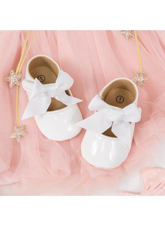 ohsofy Infant Baby Girls Mary Jane Flats Rubber Sole Non-Slip Bowknot Princess Wedding Dress Shoes Toddler Crib Shoes - Image 4