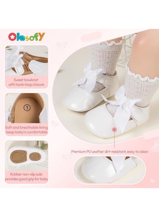 ohsofy Infant Baby Girls Mary Jane Flats Rubber Sole Non-Slip Bowknot Princess Wedding Dress Shoes Toddler Crib Shoes - Image 5