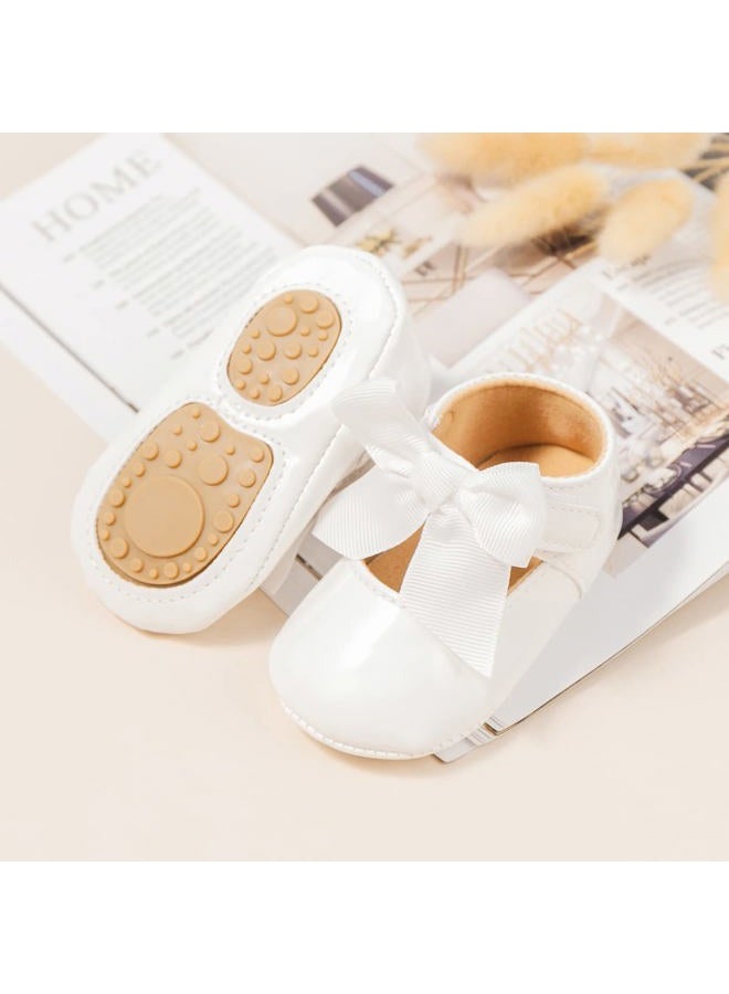 ohsofy Infant Baby Girls Mary Jane Flats Rubber Sole Non-Slip Bowknot Princess Wedding Dress Shoes Toddler Crib Shoes - Image 3