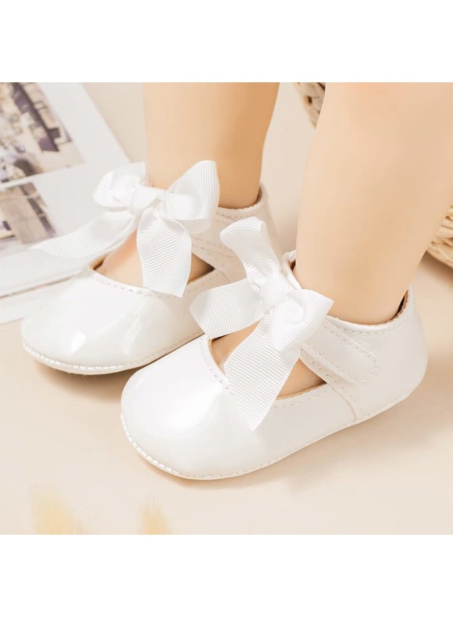 ohsofy Infant Baby Girls Mary Jane Flats Rubber Sole Non-Slip Bowknot Princess Wedding Dress Shoes Toddler Crib Shoes - Image 2