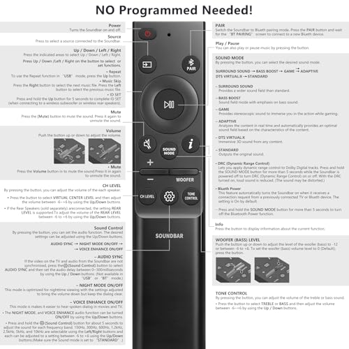LOUTOC Sound-bar-Remote-for-Samsung Soundbar Speaker System, Replacement Surround Sound Remote Control for Samsung Audio Home Theater - Image 4
