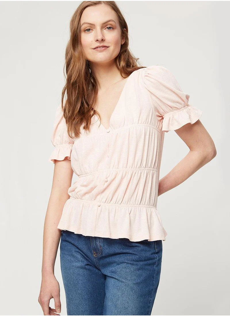 DOROTHY PERKINS Puff Sleeve Ruffle Hem Top