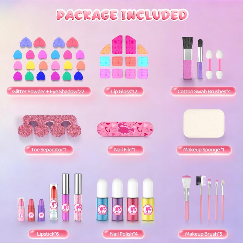 PERRYHOME Kids Makeup Kit for Girl, 59 Pcs Washable Real Cosmetic Set with Mirror, Non-Toxic Kids Makeup Set, Toddler Nail Polish Kit, Princess Makeup Toys & Birthday Gifts for 3-12 Years Old (Pink) - Image 2