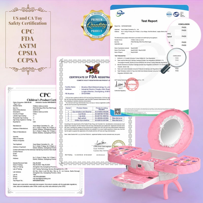 PERRYHOME Kids Makeup Kit for Girl, 59 Pcs Washable Real Cosmetic Set with Mirror, Non-Toxic Kids Makeup Set, Toddler Nail Polish Kit, Princess Makeup Toys & Birthday Gifts for 3-12 Years Old (Pink) - Image 4