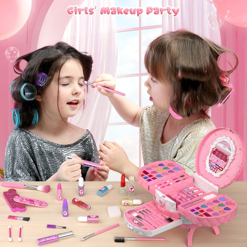 PERRYHOME Kids Makeup Kit for Girl, 59 Pcs Washable Real Cosmetic Set with Mirror, Non-Toxic Kids Makeup Set, Toddler Nail Polish Kit, Princess Makeup Toys & Birthday Gifts for 3-12 Years Old (Pink) - Image 3