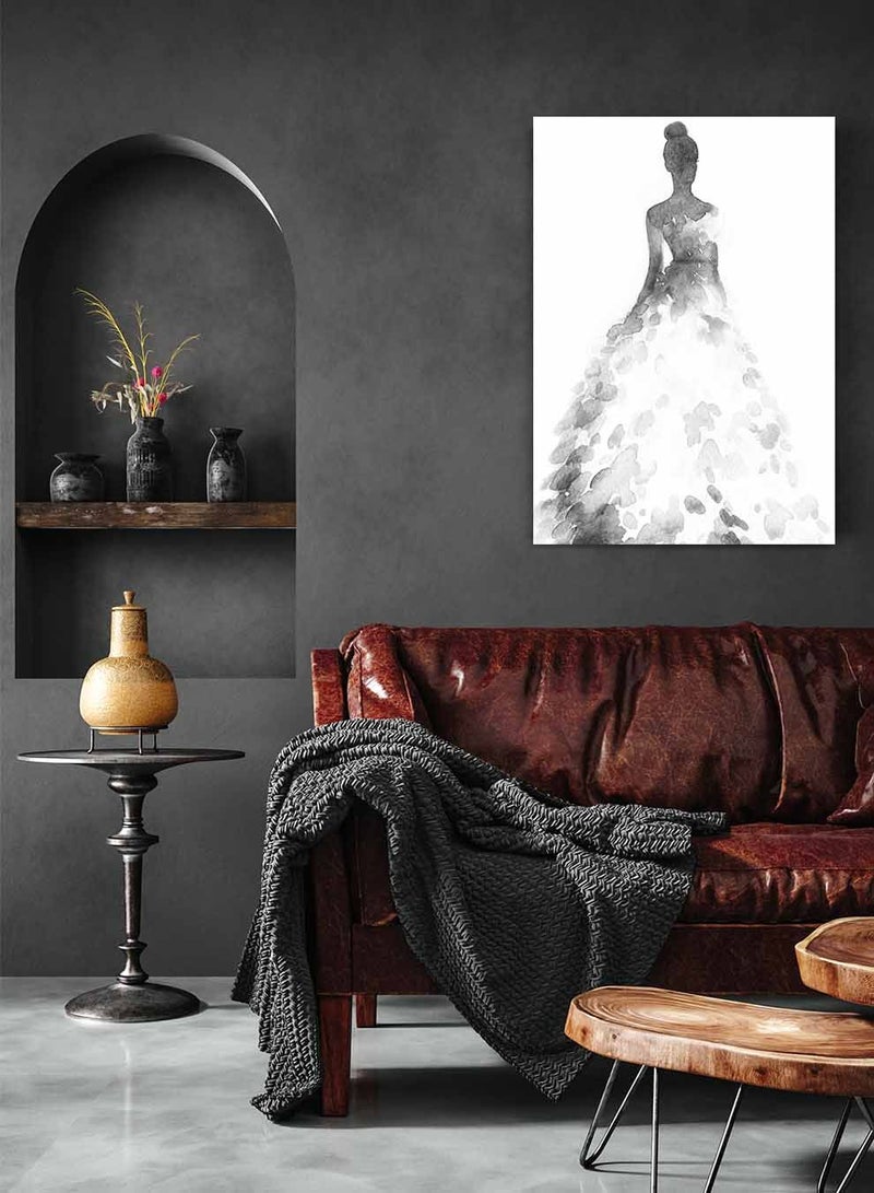 LOWHA Framed Canvas Wall Art Stretched Over Wooden Frame, Woman In Floral Dress Painting, For Home, Living Room, Office Decor - Image 1