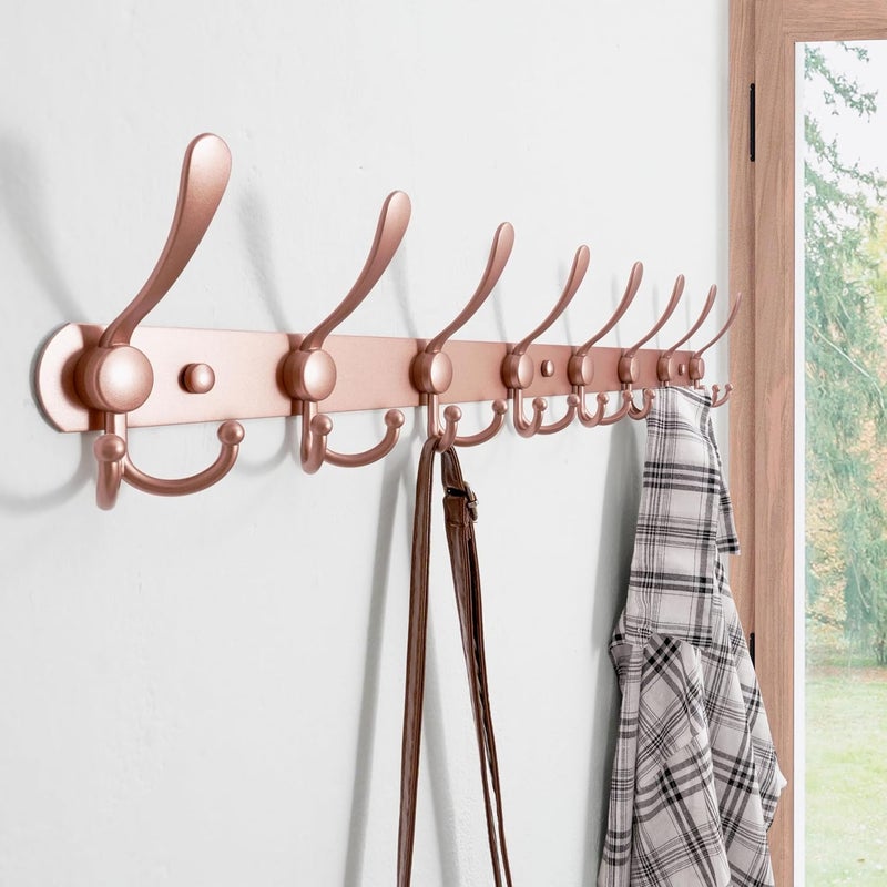 Dseap Popular trusted craftsmanship Coat Rack Wall Mount - 29.5” Long 8-Tri-Hooks Heavy Duty Coat Hanger Rail Wall Hooks for Hanging Coats Hats Clothing Clothes Purse Mudroom Entryway, Rose Gold Quick use-switch compatible build - Image 5