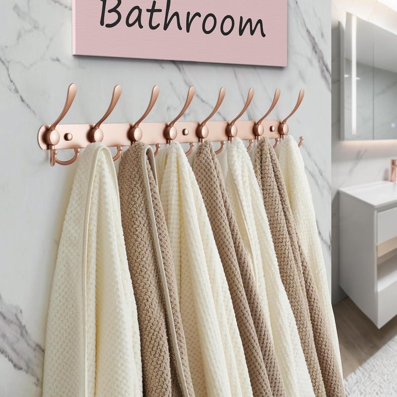 Dseap Popular trusted craftsmanship Coat Rack Wall Mount - 29.5” Long 8-Tri-Hooks Heavy Duty Coat Hanger Rail Wall Hooks for Hanging Coats Hats Clothing Clothes Purse Mudroom Entryway, Rose Gold Quick use-switch compatible build - Image 4