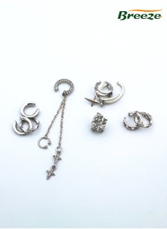 Breeze Set of 5 women's jewelry  C-Shaped Ear Cuff, silver personalized trendy and cool piercing-free earrings  - Image 1