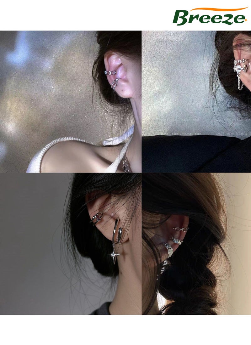 Breeze Set of 5 women's jewelry  C-Shaped Ear Cuff, silver personalized trendy and cool piercing-free earrings  - Image 2