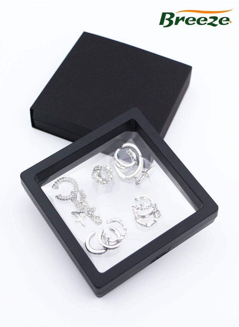 Breeze Set of 5 women's jewelry  C-Shaped Ear Cuff, silver personalized trendy and cool piercing-free earrings  - Image 5