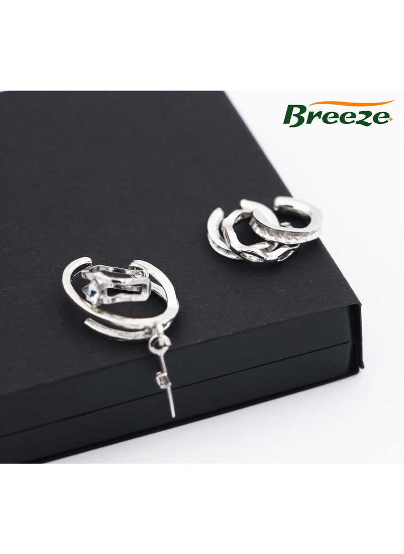Breeze Set of 5 women's jewelry  C-Shaped Ear Cuff, silver personalized trendy and cool piercing-free earrings  - Image 3