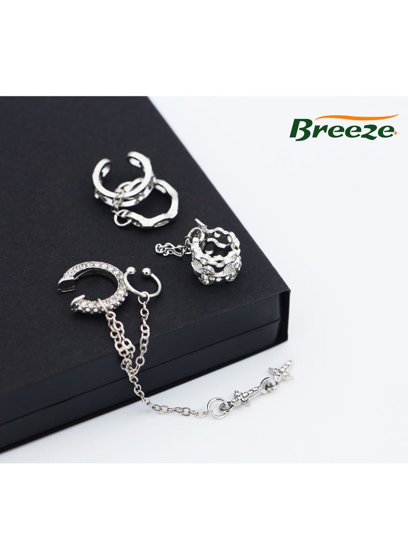 Breeze Set of 5 women's jewelry  C-Shaped Ear Cuff, silver personalized trendy and cool piercing-free earrings  - Image 4
