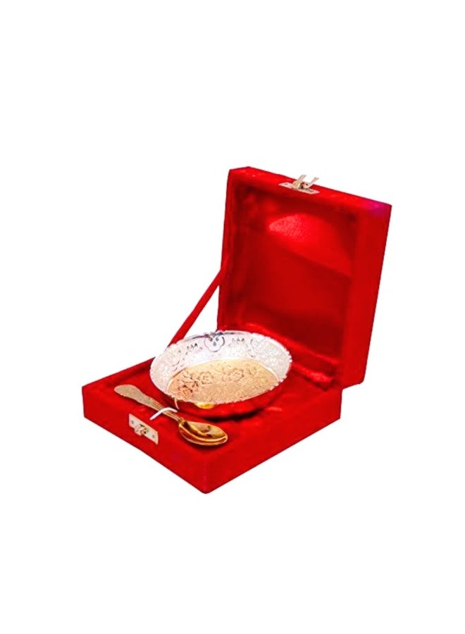 Gold, Silver Bowl Spoon Set Christmas Eid Wedding Home Decoration Friends Family Dessert Dry Fruits - Image 1