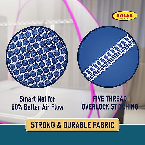 KOLAR Supreme On Mosquito Net for Double Bed | Polyester | King Size Foldable Machardani with Heart Design |Strong and Durable|Tent Type Corrosion Resistant -White Pink Color - Image 5