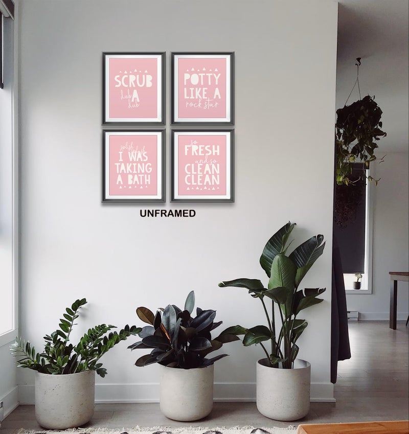 AEHIE So Fresh and Clean Colorful Bathroom Art Poster Prints for Home Kid Washroom Restroom Nursery Toilet Laundry Decor  Funny Bathroom Rules Word Decorations Prints Wall Art Unframed 4pcs (Pink) 8x10in - Image 3