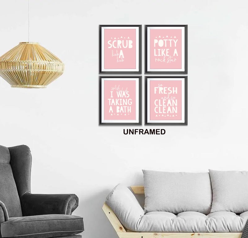 AEHIE So Fresh and Clean Colorful Bathroom Art Poster Prints for Home Kid Washroom Restroom Nursery Toilet Laundry Decor  Funny Bathroom Rules Word Decorations Prints Wall Art Unframed 4pcs (Pink) 8x10in - Image 2