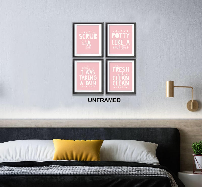 AEHIE So Fresh and Clean Colorful Bathroom Art Poster Prints for Home Kid Washroom Restroom Nursery Toilet Laundry Decor  Funny Bathroom Rules Word Decorations Prints Wall Art Unframed 4pcs (Pink) 8x10in - Image 4