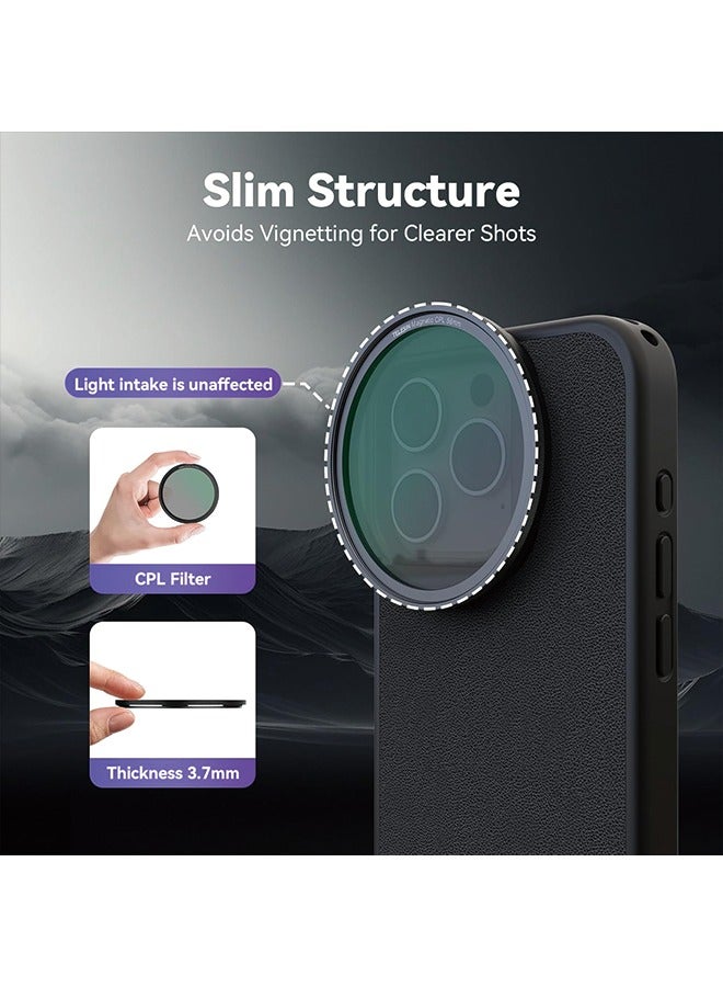 TELESIN Magnetic Circular Polarizers Filter, 58 MM Phone CPL Filter + Magnetic Phone Case for iPhone 15 Pro, Mutil Resistant Coated Super Slim CPL Lens Filtter with HD Optical Glass for iPhone  - Image 3