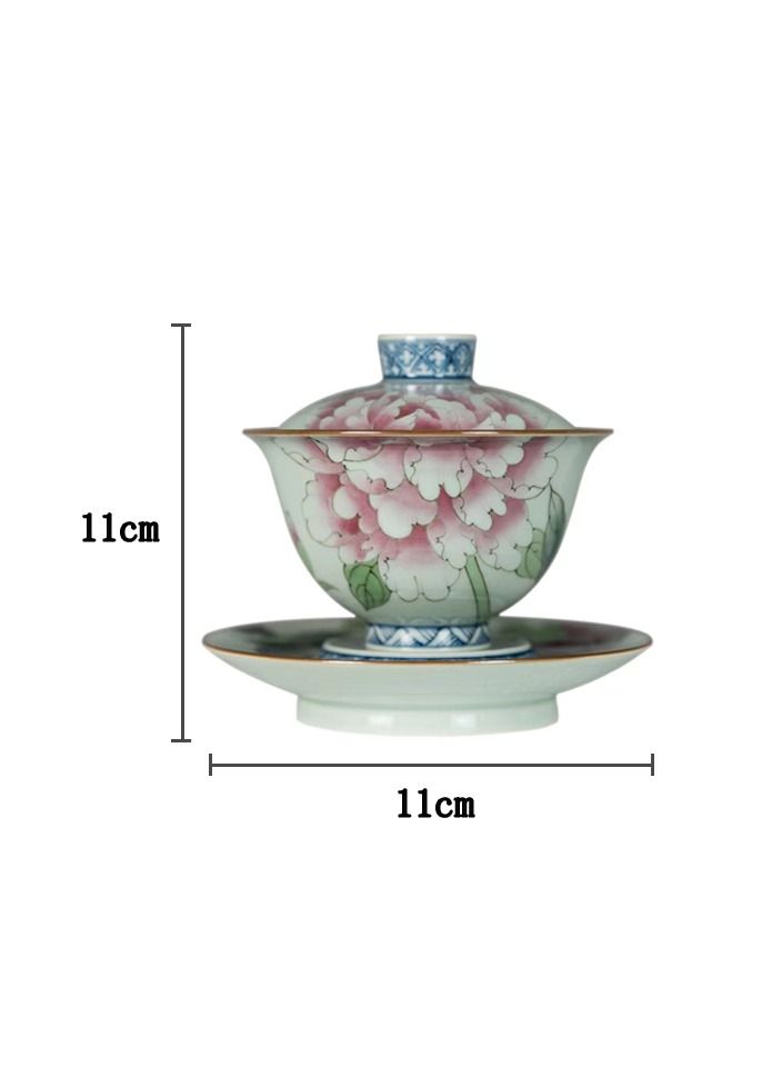 1-Set Chinese Old Porcelain Blue and White Bowl Tea Set,Chinese Tea Bowl with Cover Tray and Cups,Chinese Traditional Handicraft Ceramic Tea Set  - Image 3
