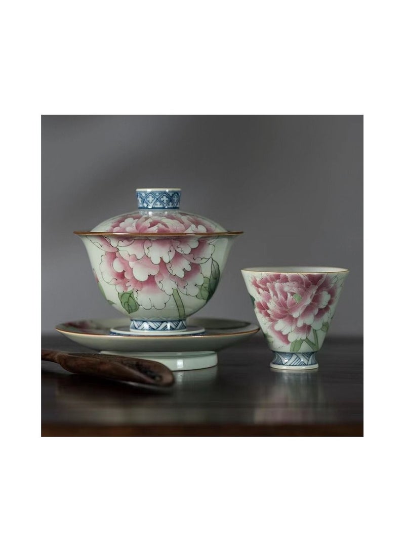 1-Set Chinese Old Porcelain Blue and White Bowl Tea Set,Chinese Tea Bowl with Cover Tray and Cups,Chinese Traditional Handicraft Ceramic Tea Set  - Image 4