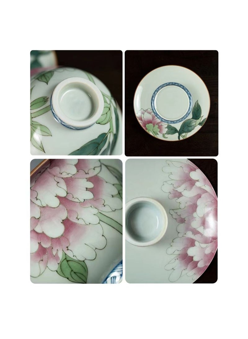 1-Set Chinese Old Porcelain Blue and White Bowl Tea Set,Chinese Tea Bowl with Cover Tray and Cups,Chinese Traditional Handicraft Ceramic Tea Set  - Image 2