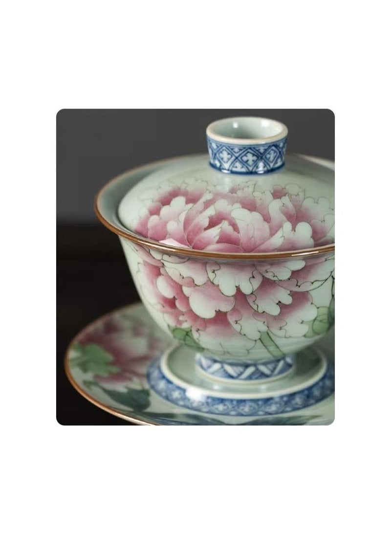 1-Set Chinese Old Porcelain Blue and White Bowl Tea Set,Chinese Tea Bowl with Cover Tray and Cups,Chinese Traditional Handicraft Ceramic Tea Set  - Image 5