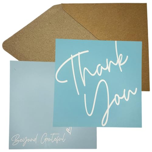 QualityVibe Thank You Cards with Envelopes, 4 x 4 inches square, 25 Cards Printed On Both Sides. Thank you & Beyond Grateful. Small Appreciation Notes. (baby blue) - Image 1