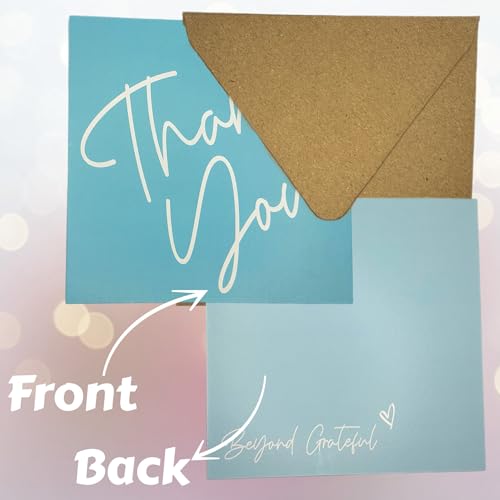 QualityVibe Thank You Cards with Envelopes, 4 x 4 inches square, 25 Cards Printed On Both Sides. Thank you & Beyond Grateful. Small Appreciation Notes. (baby blue) - Image 3