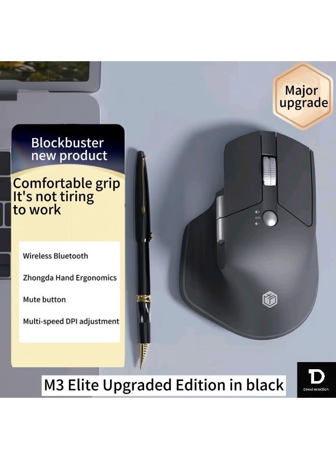 M3 Elite Upgraded ergonomic mouse, wireless Bluetooth, office light sound button charging, compatible with Apple Mac, Huawei Matebook laptops, Inkstone Black - Image 1