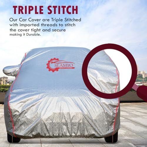 Slamio Car Cover for Kia Carens Clavis 2025-2026 Model | Waterproof, Dustproof, UV Resistant | All-Weather Protection with Mirror Pockets | Custom Fit, Triple Stitch (Metallic Silver) - Image 5
