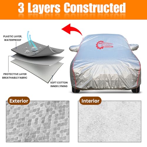 Slamio Car Cover for Kia Carens Clavis 2025-2026 Model | Waterproof, Dustproof, UV Resistant | All-Weather Protection with Mirror Pockets | Custom Fit, Triple Stitch (Metallic Silver) - Image 2