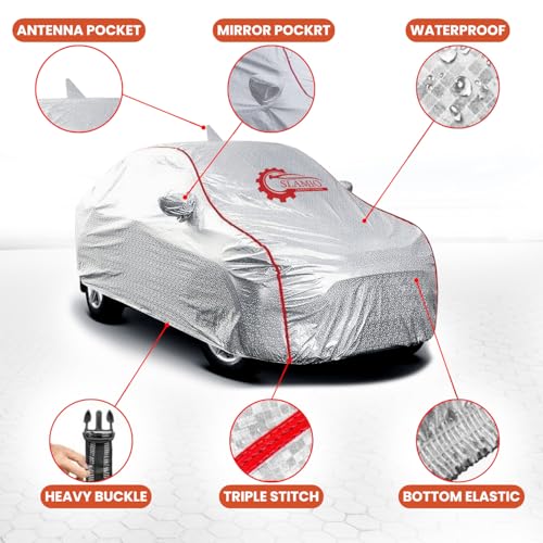 Slamio Car Cover for Kia Carens Clavis 2025-2026 Model | Waterproof, Dustproof, UV Resistant | All-Weather Protection with Mirror Pockets | Custom Fit, Triple Stitch (Metallic Silver) - Image 3