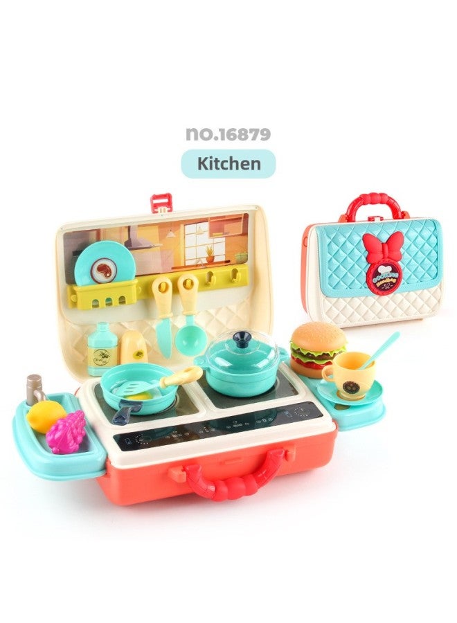 Direct Children Play House Simulation Kitchen Tableware Dresser Backpack Suit Toys-Color:16879 Kitchen 55.6G - Image 1